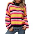 thumbnail image 2 of Sunloudy Chandails Rayés pour Femmes Manches Longues Col Rond Épaules Tombantes Coupe Ample Pull Tricoté, 2 of 8