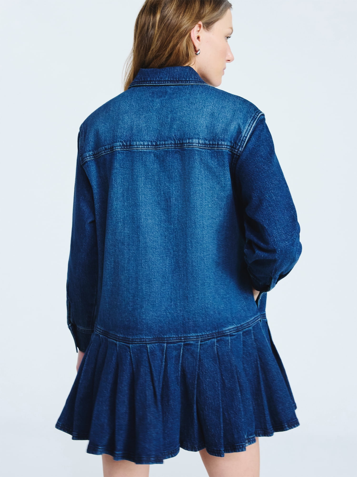Scoop Women's and Women’s Plus Denim Pleated Mini Shirt Dress, Sizes XS-4X