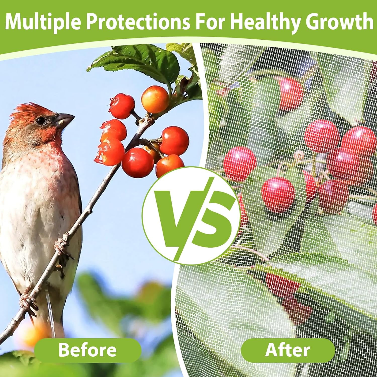 2PCS Large Fruit Tree Netting with Drawstring and Zipper, 8 * 8FT for Garden Protection, Insect Bird Netting for Fruit Trees, Protection from Anti Birds, Bugs,Cicadas, Insects