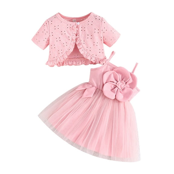 Toddler Kids Baby Girls Dress and Cardigan Sets 6 9 12 18 24 Months 2T 3T 4T 3D Floral Spaghetti Strap Sleeveless Tulle Dress and Short Sleeve Tops
