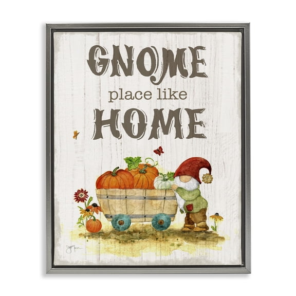 Stupell Industries Cottage Gnome Pun Garden Harvest Gray Floating Frame Canvas Art, 25 x 31, by Janet Tava