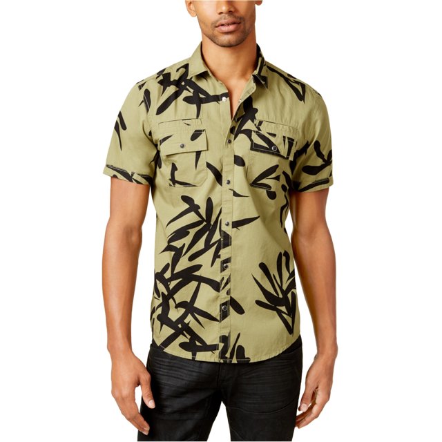 I.N.C Mens Geometric Button Up Shirt, Green, Large