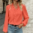 thumbnail image 2 of Lmueinov Womens Long Puff Sleeve Shirts Plus Size V Neck Ruffle Loose Pullover Blouses Fall Solid Dressy Lightweight Business Casual Tops S-5XL, 2 of 4