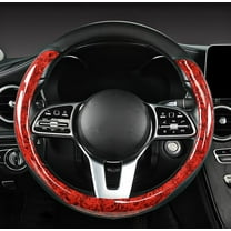 15 Inch Wood Grain Steering Wheel Cover for Women Men Anti-Slip Odorless Comfortable Four Seasons Universal Car Wheel Cover Protector, Red