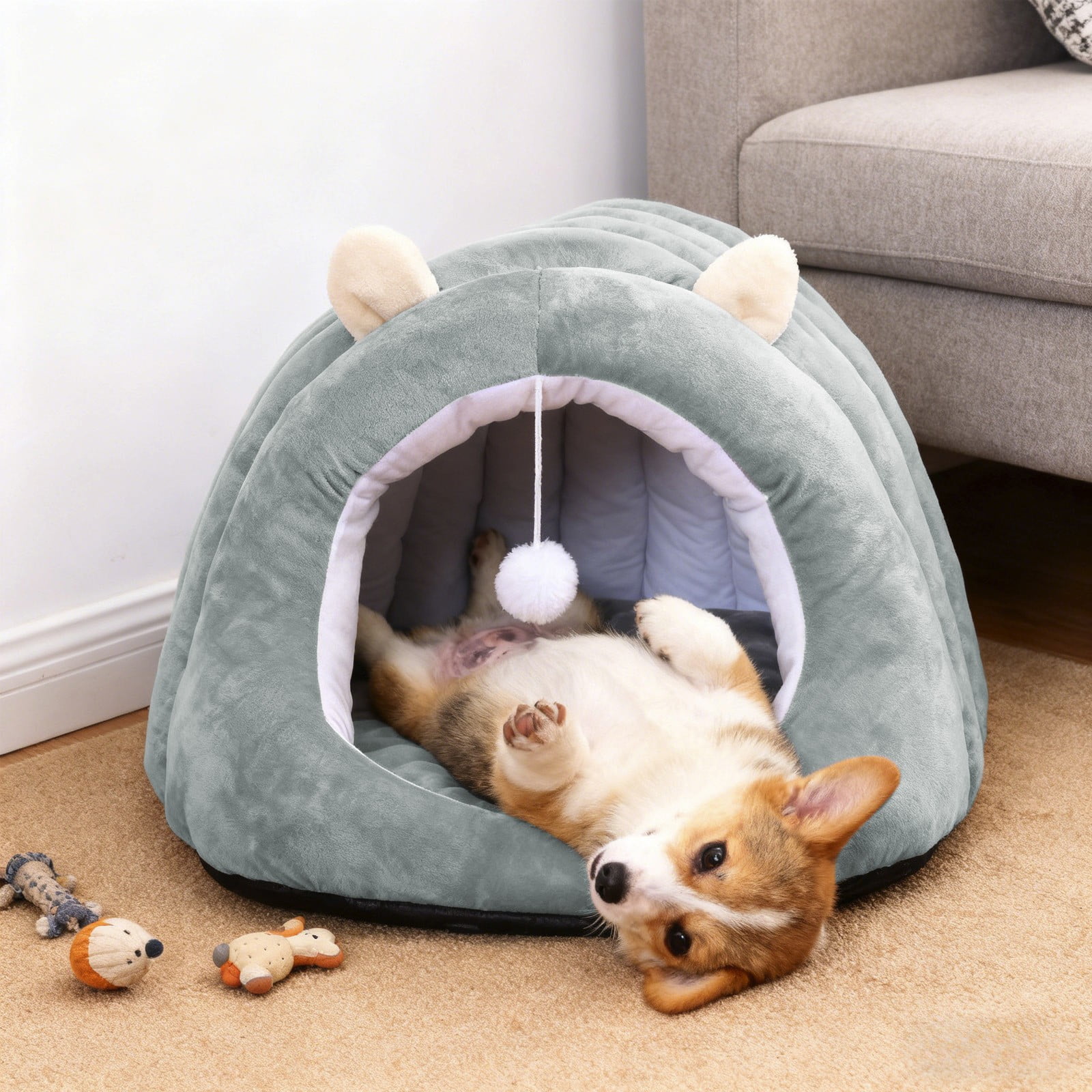 Cat Bed Calming Donut Pet Bed Semi Enclosed Pet House Washable Removable Cushion, Warm Thickened Anti Anxiety Comfortable Support Sleep Nest, for Indoor Winter Sleeping Resting Small Dogs Cats