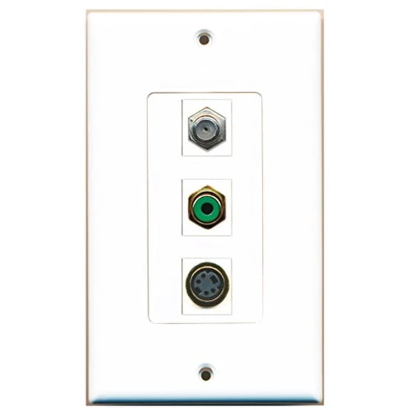 RiteAV - 1 Port RCA Green and 1 Port Coax Cable TV- F-Type and 1 Port S-Video Decorative Wall Plate Decorative
