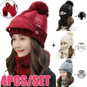 AURORA TRADE Women Winter Beanie with Scarf Face Cover Touch Screen Gloves Thick Warm Knitted Hat Set for Women and Girls