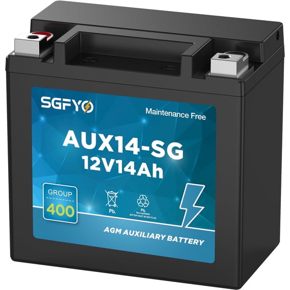 SGFYO AUX14 Auxiliary Battery,12V 14Ah 200CCA,Bci Group 400 AGM Maintenance Free Rechargeable Automotive Battery