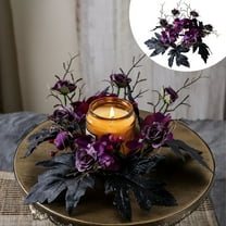 Artificial Rose Table Candle Ring Centerpiece Candle Holder Decor For Wedding Home Decor 12 Inch Diameter White & Gold