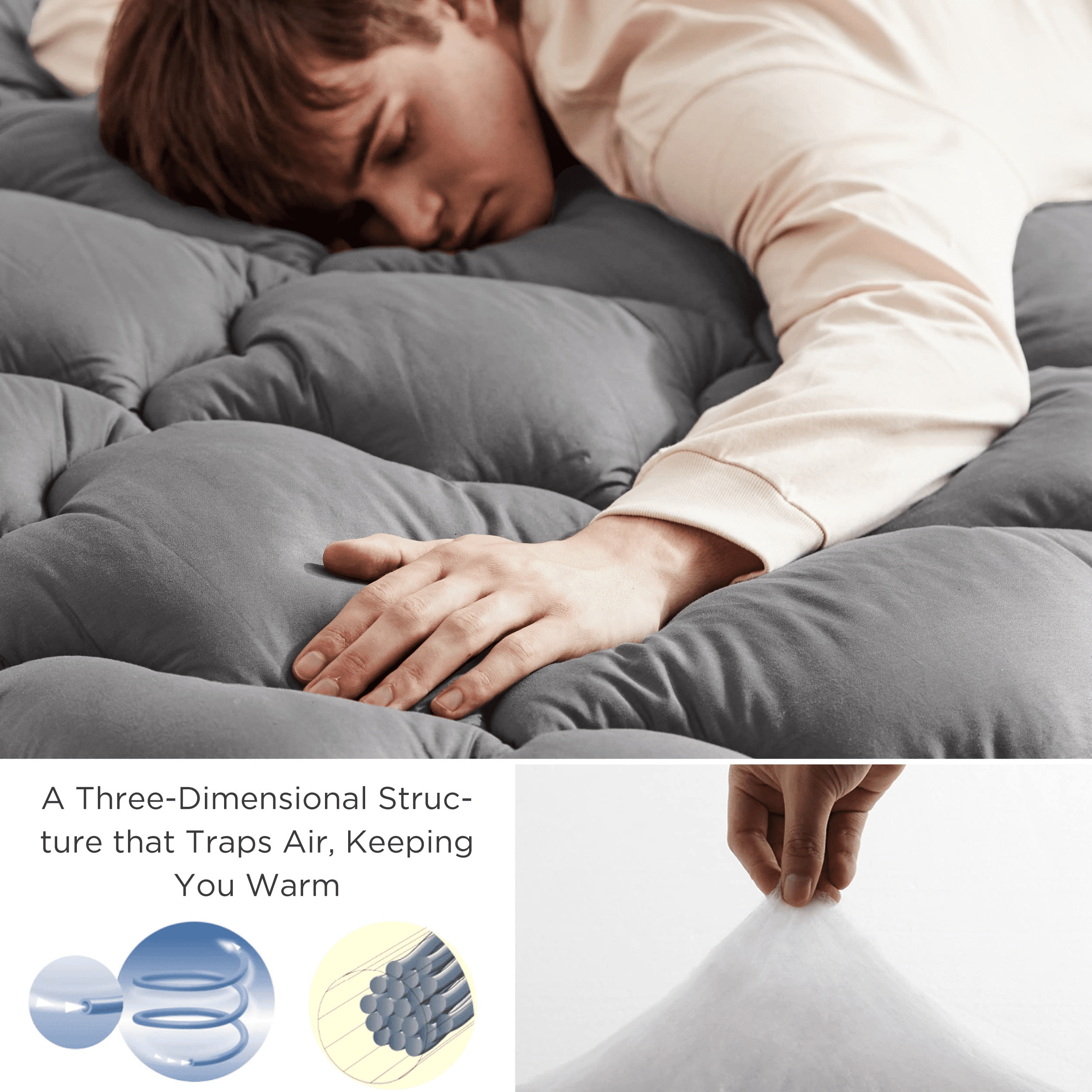MERITLIFE Extra Thick Cooling Mattress Topper for Back Pain, 100% 400TC Waterproof Mattress Pad Cover - Down Alternative Pillow Top, Hotel Quality Hypoallergenic California King Size, Gray