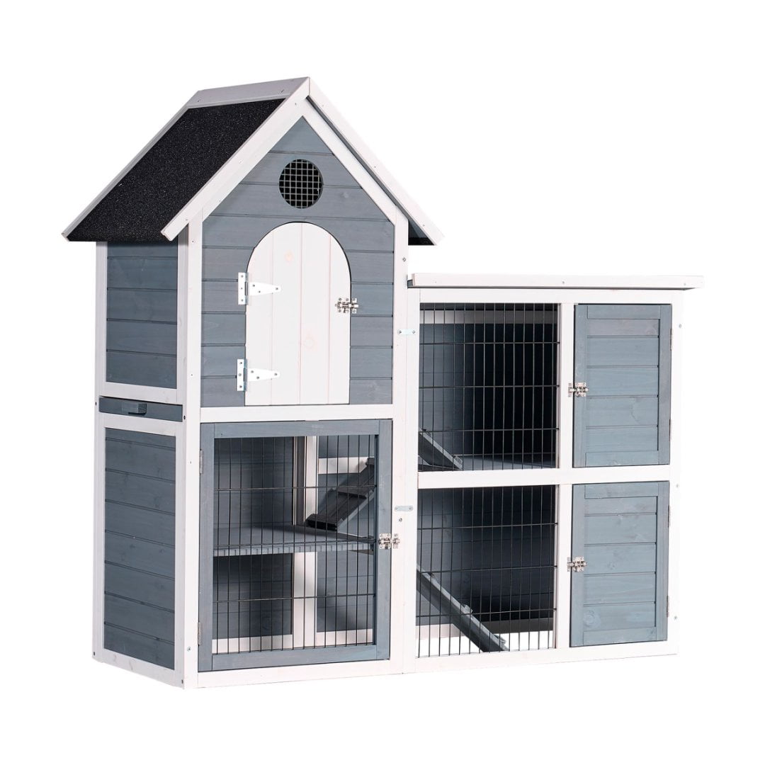Large Outdoor Chicken Coop Cage,Weatherproof 2-Story Chicken Coop and Rabbit Hutch,Wooden Indoor/Outdoor Pet House with No-Leak Tray,Waterproof Roof and Pull-Out Tray (50.98" L×48.23" H, Blue)