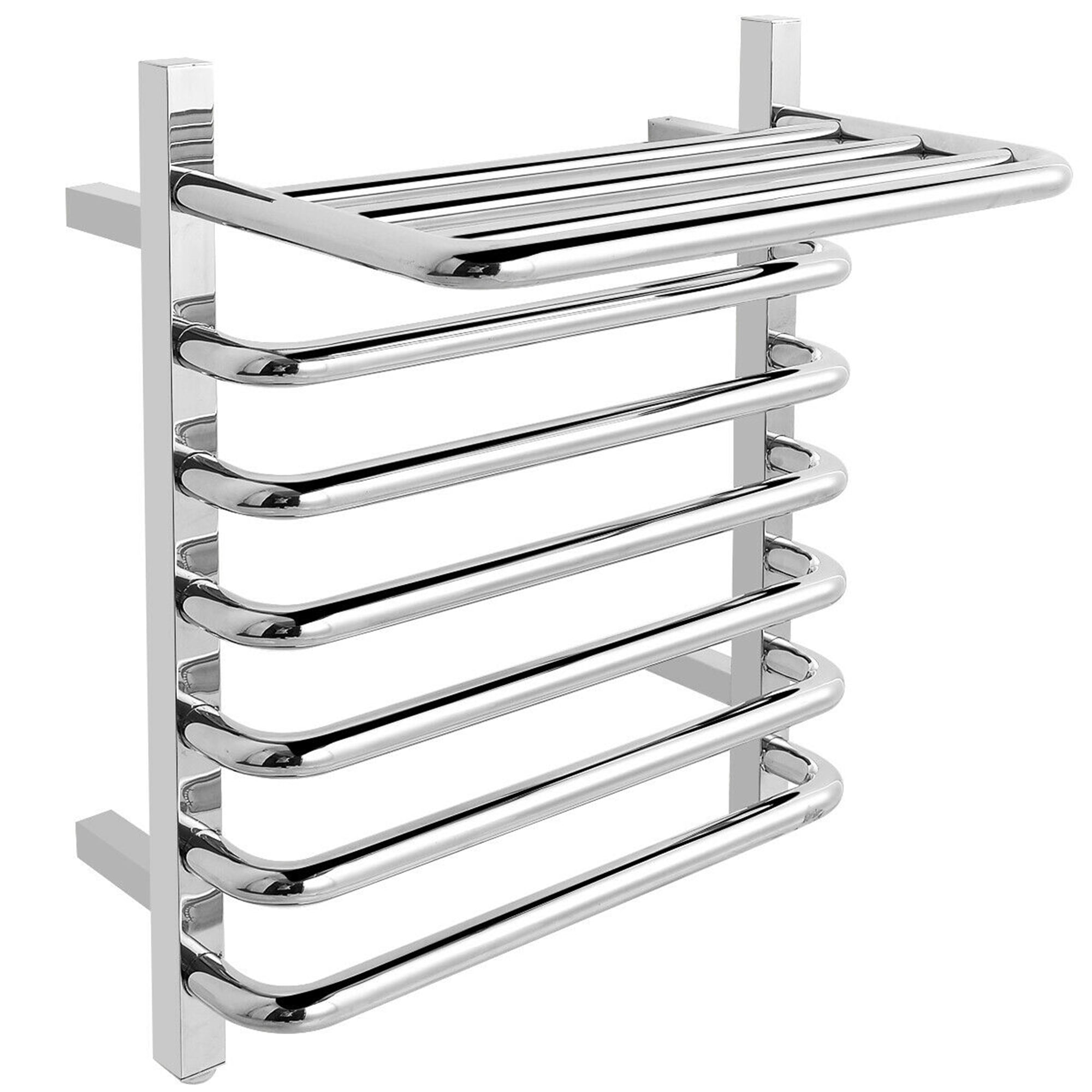 Gymax 10Bar Wall Mounted Towel Warmer Rack with Top Shelf Stainless
