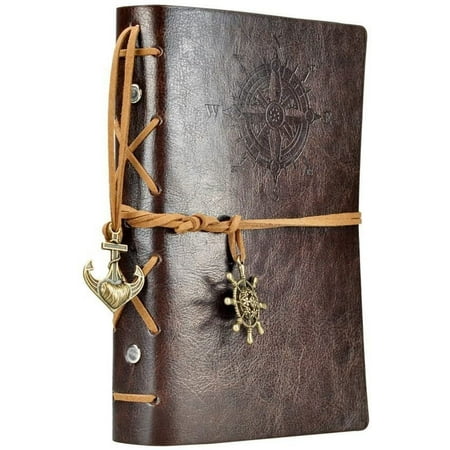 Asher Fashion 7 X 5 Inch Journal Diary String Vintage Classic Retro Leather Cover Bound Notebook Journal Blank String Nautical(black)