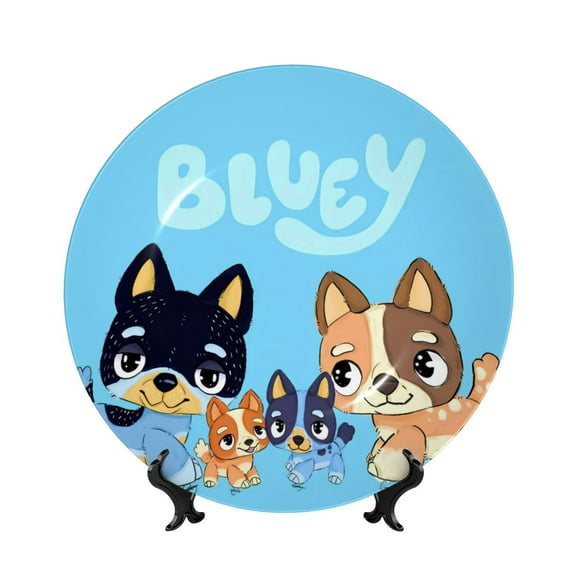 Saiise Bluey Print Bone China Decorative Plate Ceramic Decorative Plates with Display Stand Handmade Ceramic Wall Art Decor for Home Kitchen Bedroom Decorative-6in