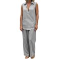 thumbnail image 6 of Favoffer Women's Two Piece Sets Sleeveless V Neck Wrap Top Wide Leg Pants Matching Sets Outfits for Vacation Party Daily Casual, 6 of 9
