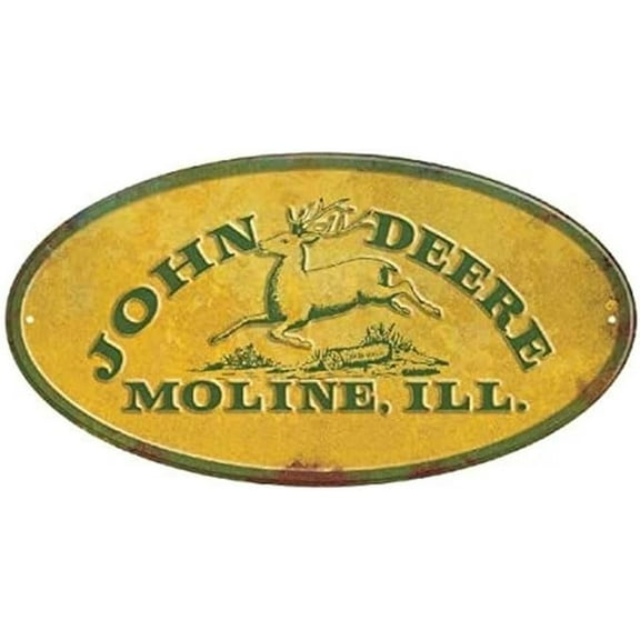 John Deere Metal Sign - JD Moline, ILL. Vintage Yellow
