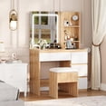 thumbnail image 3 of Vanity Desk - Modern Makeup Dressing Table with Outlets, Storage Stool, 4 Drawers & Hair Dryer Holder - 3 Colors LED Vanity Mirror, 3 of 9
