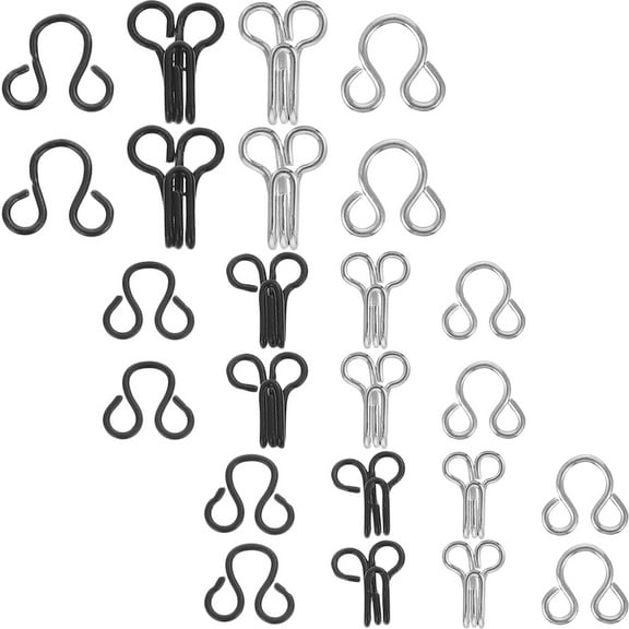 COMPUKAS 120Pcs Clothing Hooks for Sewing Projects Apparel Fastening Silver Black Metal