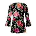 thumbnail image 5 of PEONAVET 3/1420 Length Sleeve Womens Tops, Women's Printed Casual Button Pleated Belted Horn 3/4 Sleeve, 5 of 5