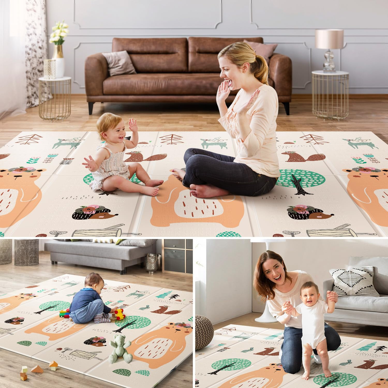 Mat,71"x 79" Large Playmats,Foldable   Mat for Floor, Tummy  and Crawling Playmat,Thick Foam  Mat for ,Reversible Portable for Infant,Toddler