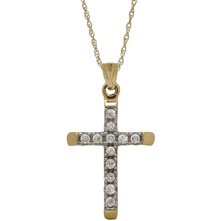 Simply Gold Kids' Precious Sentiments 10kt Yellow Gold with CZ Small Cross Pendant, 14