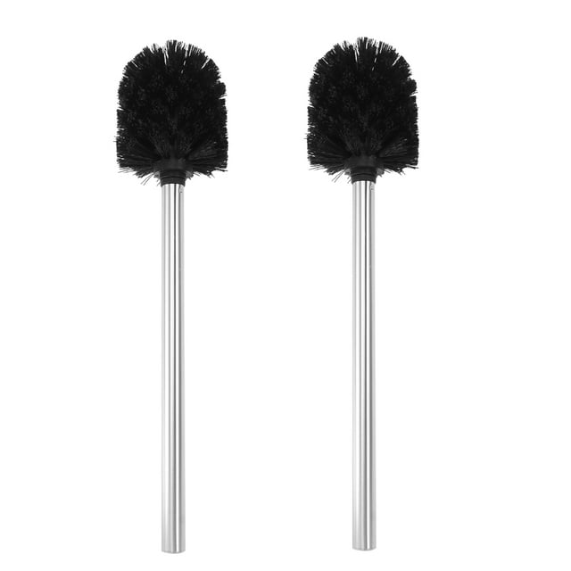 Cepillo de inodoro con mango de acero inoxidable duradero, 2 unidades, para limpieza de baño (negro)