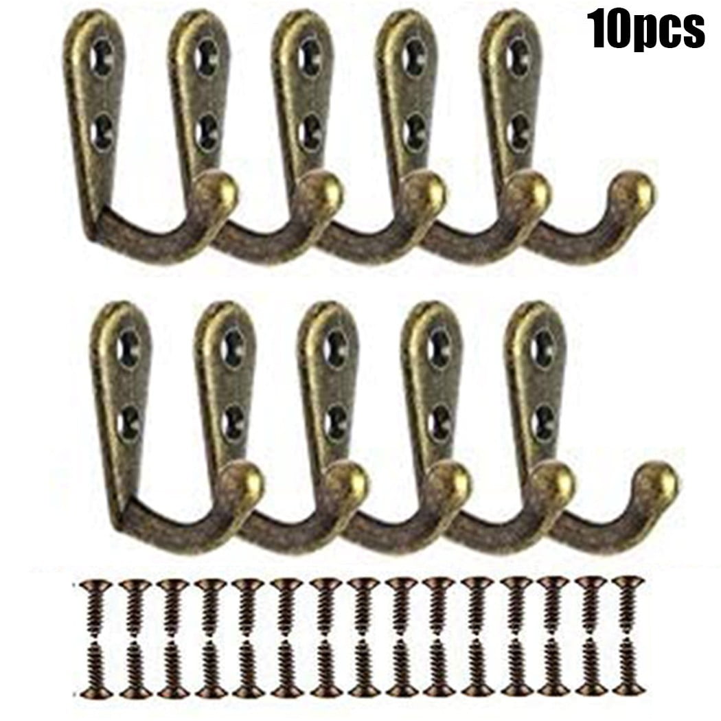 10Pcs  Wall Door Metal Antique Hooks Single Prong Hook Coat Hanger Key Holder 
