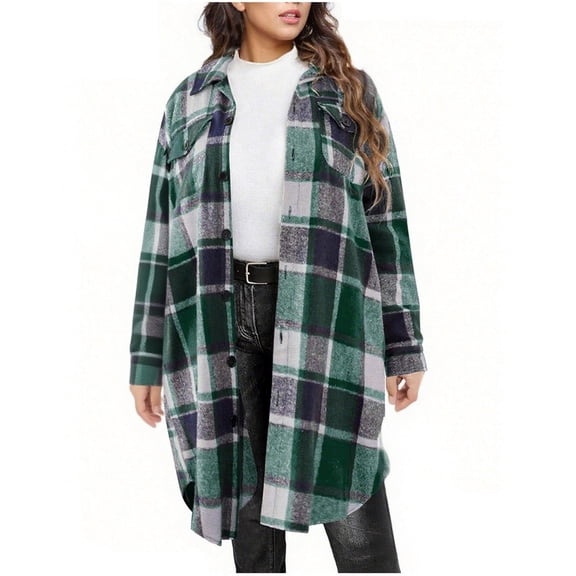 Kaondbfi Women's Cardigan, Plaid Shacket Jacket Long Flannel Shirt Casual Lapel Button Down Trench Coats Long Sleeve Plaid Coat Pockets Winter Clothing for Women