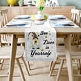 thumbnail image 2 of Table Runner Dresser Scarves 72 Inch Long, Rustic Gnomes Dwarfs, Spring Floral on White Linen Dining Table Runners Black Positive Quotes Tabletop Scarf for Wedding Holiday Party Kitchen, 2 of 7