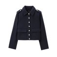 thumbnail image 5 of HH TRAF Chaqueta de moda de otoño para mujer, azul oscuro, cuello vuelto, mangas largas, bolsillos, abrigos de calle de un solo pecho para mujer, 5 of 5