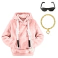 thumbnail image 6 of BingTong Desk Mini Goose Hoodie Costume,Goose Hoodie with Sunglasses & Gold Chain Decor,Goose Outfit for 7 Inch Tabletop Figurine Clothes,2-Pink, 6 of 9