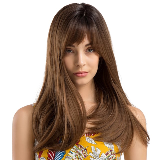 Women Gradient Mature Natural Beautiful Wigs with Bangs Natural Wave Long Curly Heat Resistant LLD-LC167