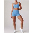thumbnail image 2 of PISONIC Women 2 Piece Color Block Workout Set, Double Strap Racerback Sports Bra & High Waist Butt Lifting Biker Shorts, Summer Breathable Yoga Gym Activewear Outfit, 2 of 6