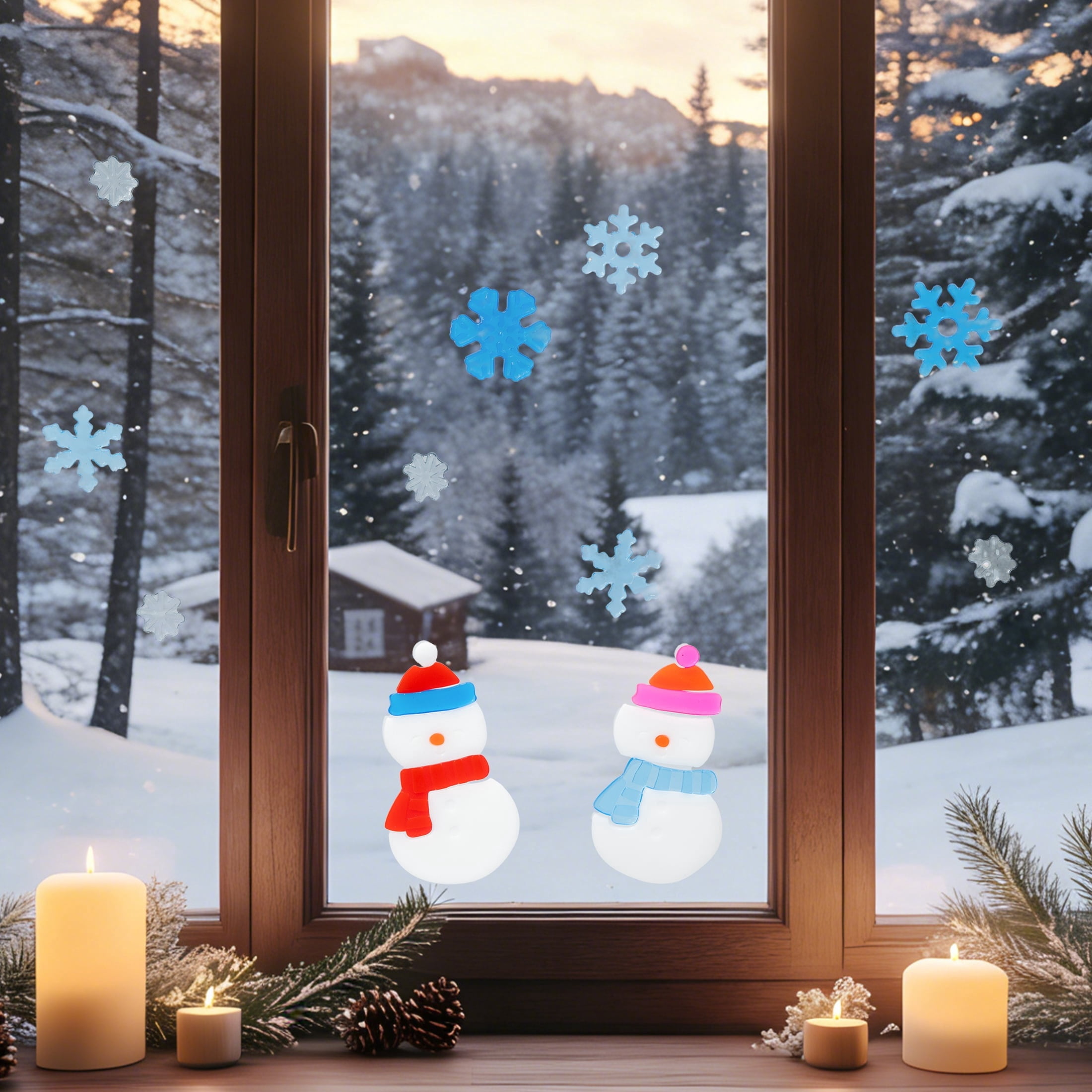 Snowman and Snowflake Christmas Window Gel Clings, Multicolor, 5.5" x 12", by Holiday Time