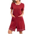 thumbnail image 2 of Dihao Womens Robes Women Robe Lightweight 3/4 Sleeve Knit Bathrobe Summer Soft Knee Length Sleepwear Robes with Side Pockets Solid O Neck Zipper Nightdress Loose Pajamas, 2 of 6