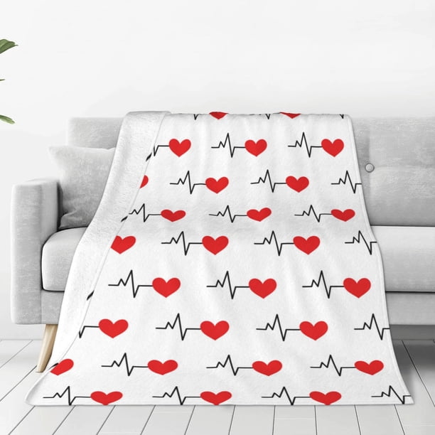 Balery Heartbeat Symbol Manta de Felpa Suave y Acogedora – Cobija de Franela Aterciopelada para Cama, Lavable y Cálida para Sofá, Mascotas, Transpirable-60"x50"