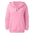 thumbnail image 5 of Pink Solid Color Hoodies, Polyester Women's Pullover Outwear Hoodies, Womens Daily Long Casual Down for Womens Pocket Hooded Sweatshirts Pullover Sleeve Button V Drawstring Hoodies Neck Women's Hoodi, 5 of 7
