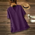 thumbnail image 4 of XUNKUSGA Women's Blouses Fashion Notched V Neck Rolled Up Tops for Women Casual Loose High-low Hem Shirts for Women with Button Side S-2XL Purple, 4 of 6