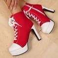 thumbnail image 4 of Women's Canvas High Heel Casual Shoes Comfortable Fleece Lined Lace Up Platform Ankle Boot with Side Zipper Red Size 9.5, 4 of 8
