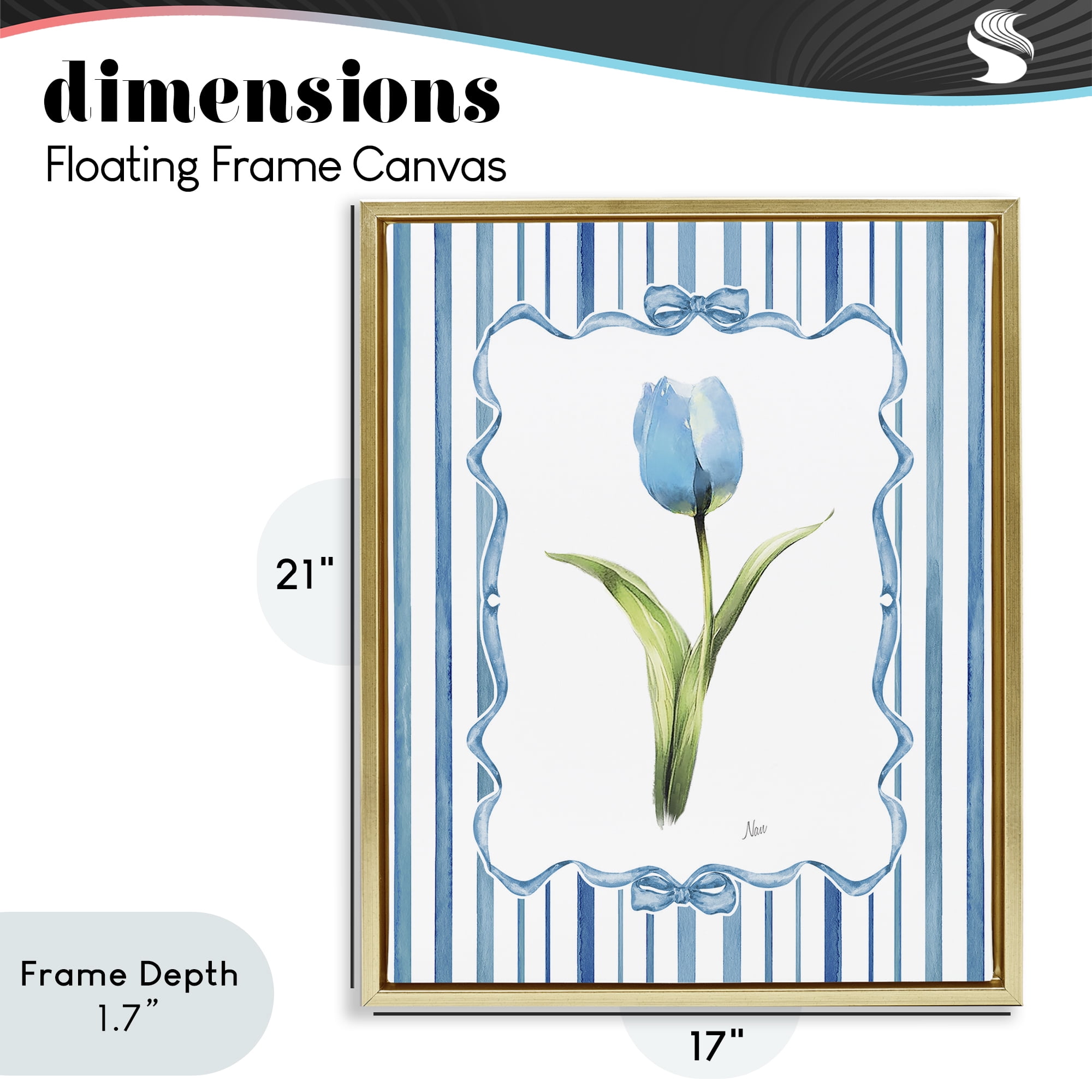 Stupell Industries Single Blue Tulip Stripes Gold Framed Floater Canvas Wall Art, design by Nan
