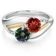 thumbnail image 2 of Gem Stone King 925 Sterling Silver and 10k Yellow Gold Green Mystic Topaz Red Garnet and White Lab Grown Diamond 2 Stone Engagement Ring for Women (1.59 Cttw, Round 5MM, Gemstone, Size 9), 2 of 4