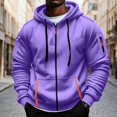 thumbnail image 2 of Mens Full Zip Hoodie Fleece Sweatshirt Contrast Zipper Pockets Casual Hooded Jacket, 2 of 7