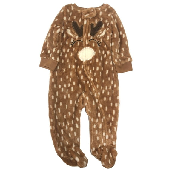 Infant Girls Plush Brown Reindeer Sleeper Holiday Pajamas 6 Months