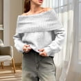 thumbnail image 2 of Kilaqueen Sweaters for Women Off Shoulder Long Sleeve Ribbed Knit Tops Solid Color Casual Loose Fit Trendy Sweater, 2 of 5