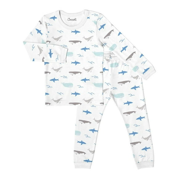Coccoli Pyjamas à Manches Longues en Coton-Modal - Vie Océanique sur Crème (3 Ans, 30-34 lbs)