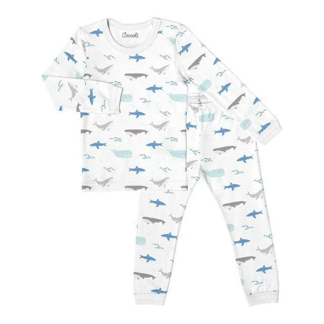 Coccoli Cotton-Modal Long Sleeve Pyjamas - Ocean Life on Cream (3 Years, 30-34 lbs)