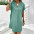 thumbnail image 6 of LADIGASU Women Casual Solid-neck Short Sleeve Dress Pocket Split Hem Strap Dress, 6 of 9