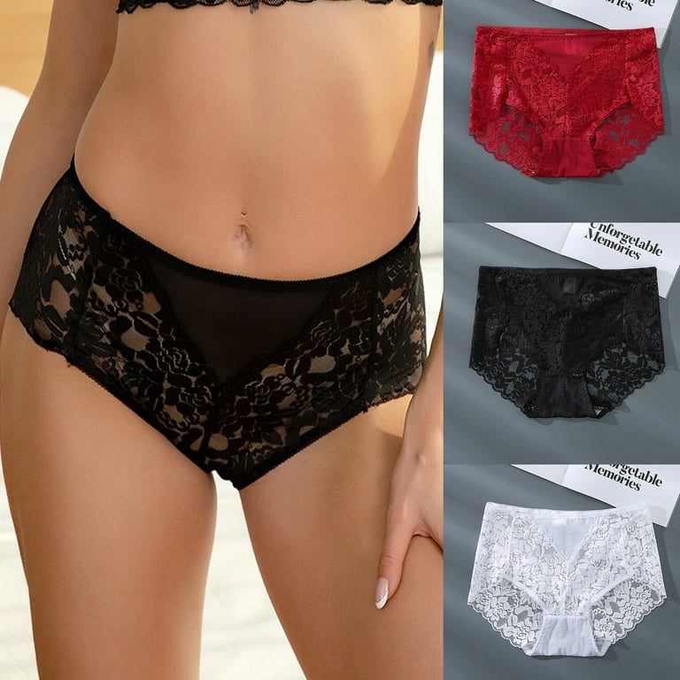 qolati Women's Satin Lace Boy shorts Panties High Waist Sexy Lingerie  Seamless Cutout Underwear Full Coverage Floral Embroidery Briefs 