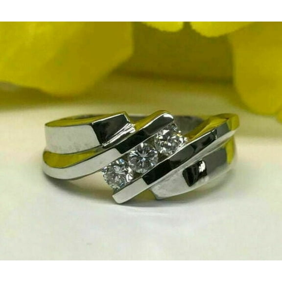 2Ct Round Lab Creaated Diamond Men's Engagement 3-Stone Men's Band Ring 14k White Gold Plated Silver