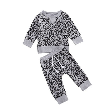 

Fiomva Baby Boy Girl Leopard Outfits Long Sleeve Top Long Pants Sweatsuit Tracksuit Clothes Set